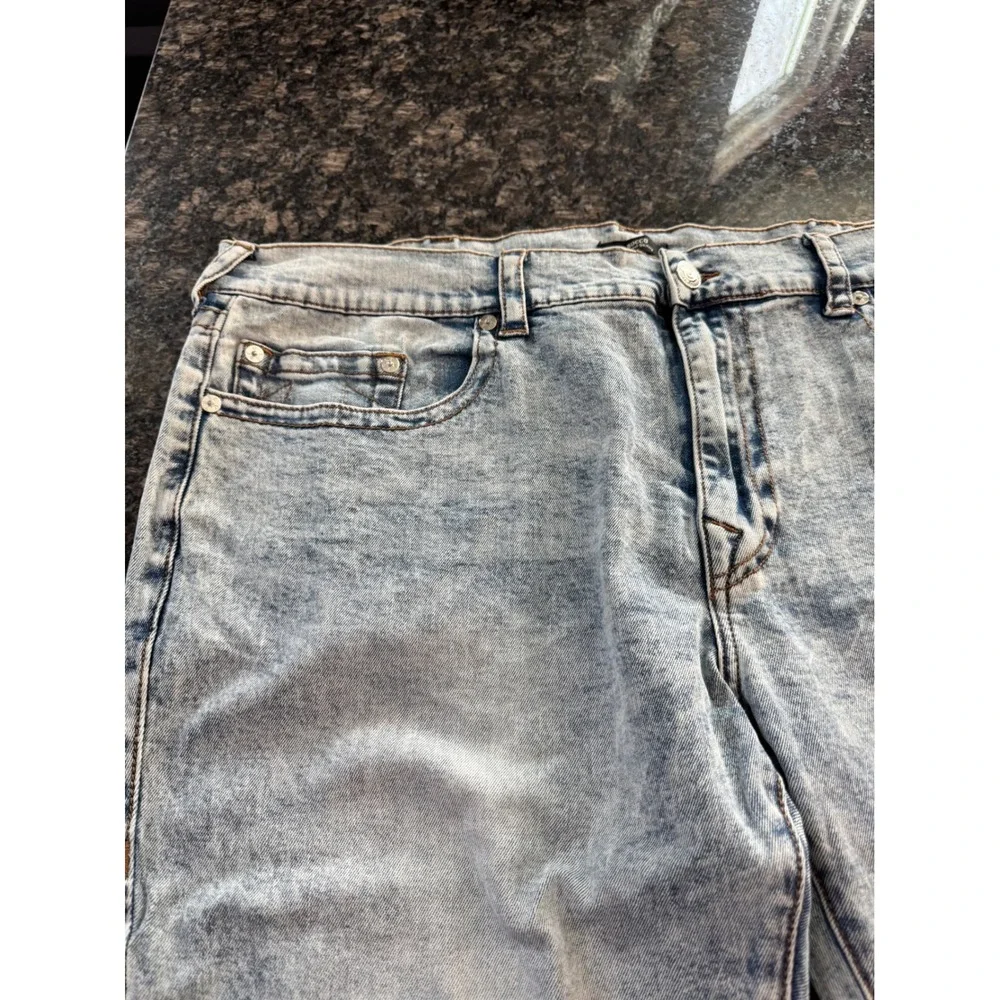 True Religion Rocco Relaxed Skinny Jeans Light Show Blue Acid Wash Mens 44 10559